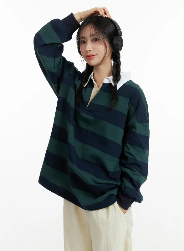 Thermal Women Long Sleeve Top for Extra Warmth in WinterOversized Collar Striped Button Long Sleeve OM408