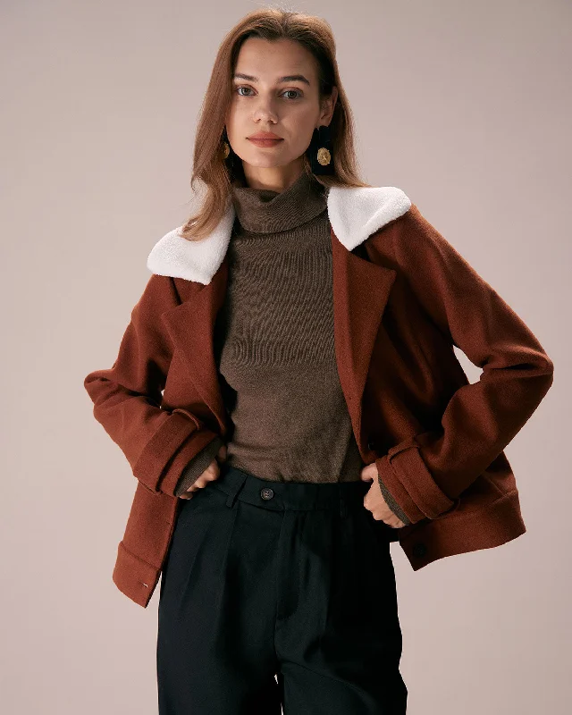 Button - Down Women Long Sleeve Top for a Classic StyleThe Brown Lapel Colorblock Suede Jacket