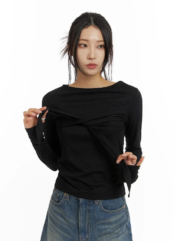 Ribbed Women Long Sleeve Top with a Textured AppealRibbon Slim Fit Long Sleeve Top CF429