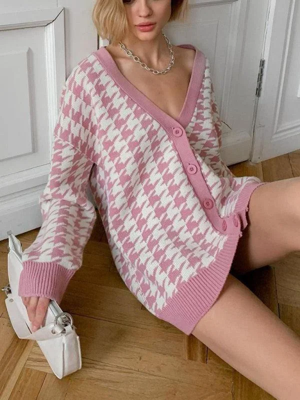 sequin embellished women cardigan for special occasionsHoundstooth Knitted Women Cardigan Sweater