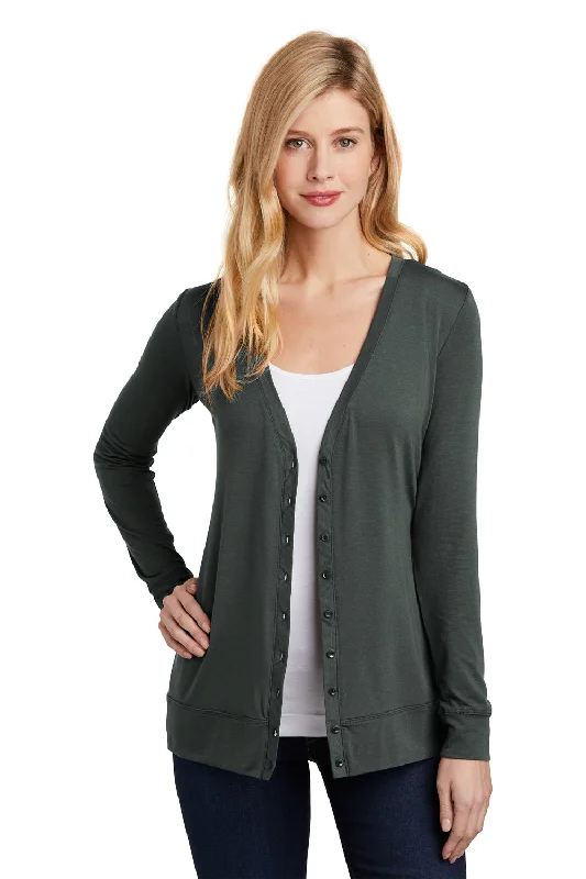 cable knit women cardigan with intricate patternsPort Authority Womens Concept Long Sleeve Cardigan Sweater - Smoke Grey