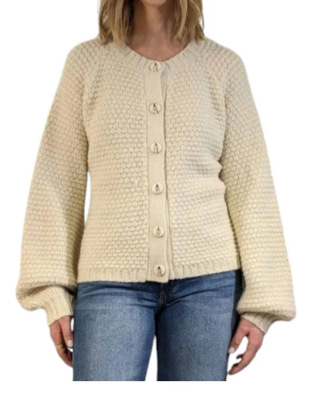 oversized women cardigan for a trendy and cozy lookPuffed Raglan Sleeve Cardigan In Birch