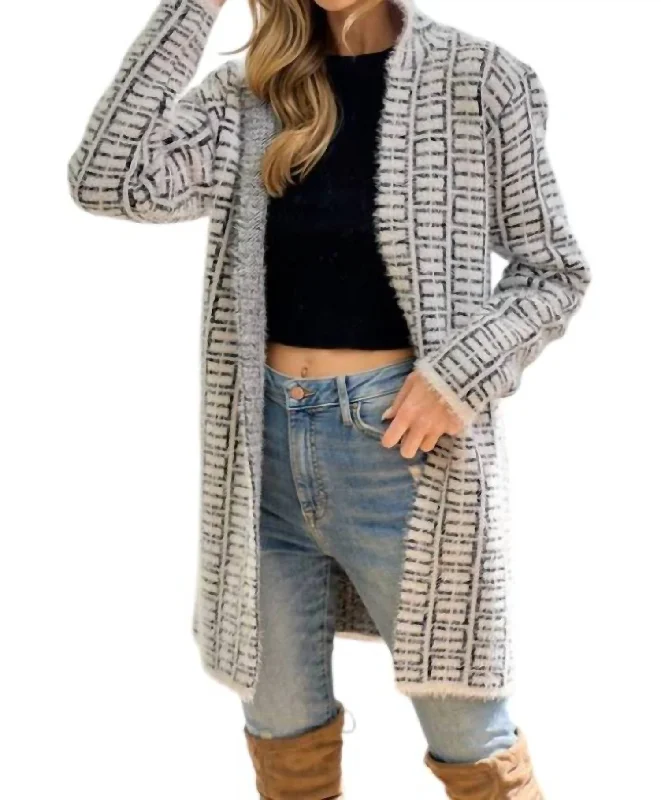 oversized women cardigan for a trendy and cozy lookRochelle Eyelash Knit Cardigan In Ivory