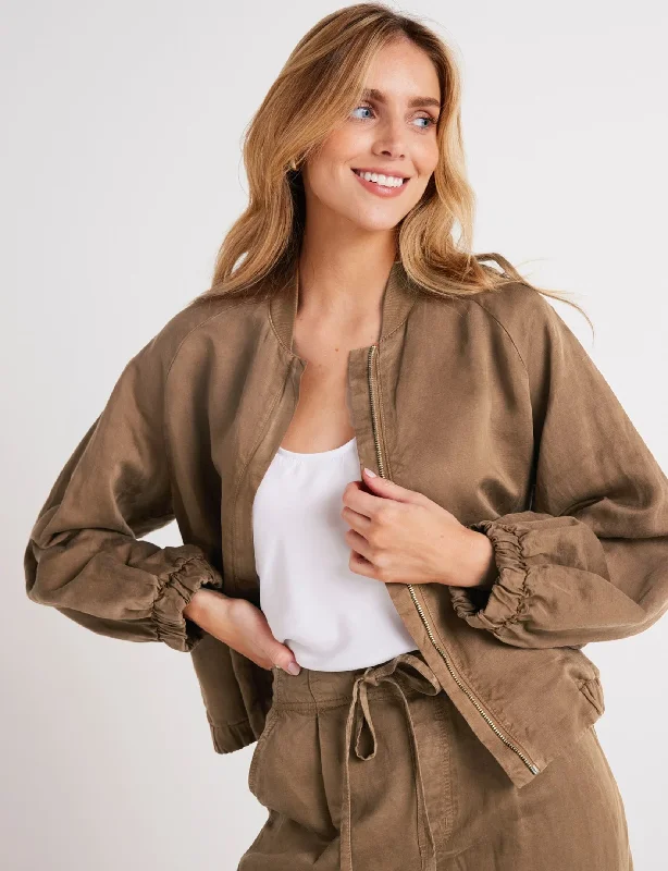 Women's Belted Blazers in Camel Color for a Sophisticated OutfitChloe Clean Bomber Jacket, Topaz Brown