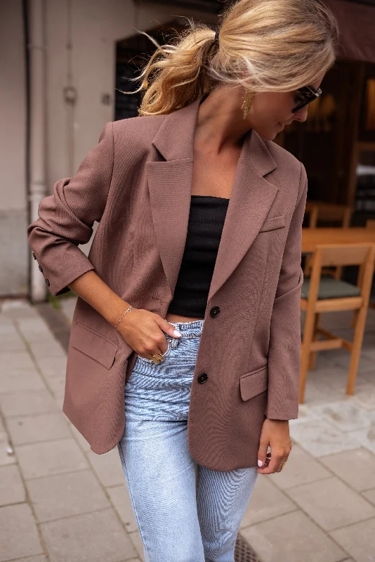 Double - Breasted Women's Leather Blazers in Taupe for an Edgy LookBlazer Lucia - chocolat