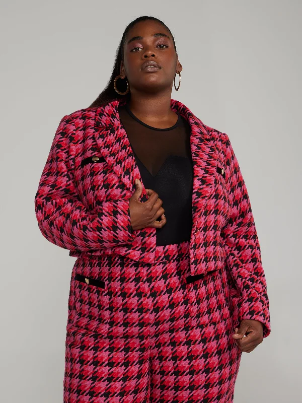 Single - Breasted Women's Tweed Blazers with Gold Buttons for a Classic LookCropped Houndstooth Blazer