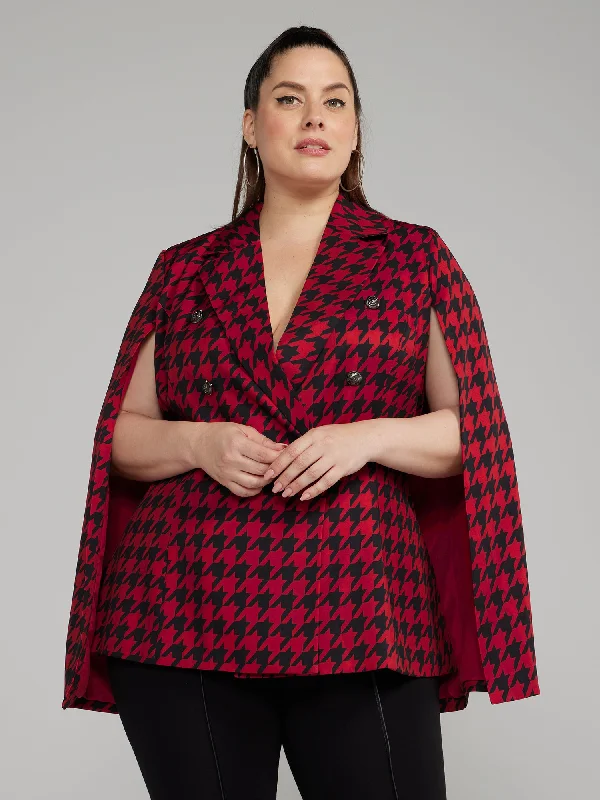 Double - Breasted Women's Polyester Blazers in Bright Colors for a Fun StyleHoundstooth Cape Blazer