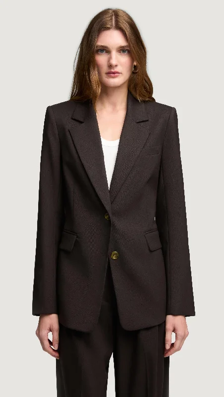 Plus Size Women's Faux Fur - Trimmed Blazers in Black for a Luxurious LookTwo-Button Blazer in Seasonless Wool | Coffee