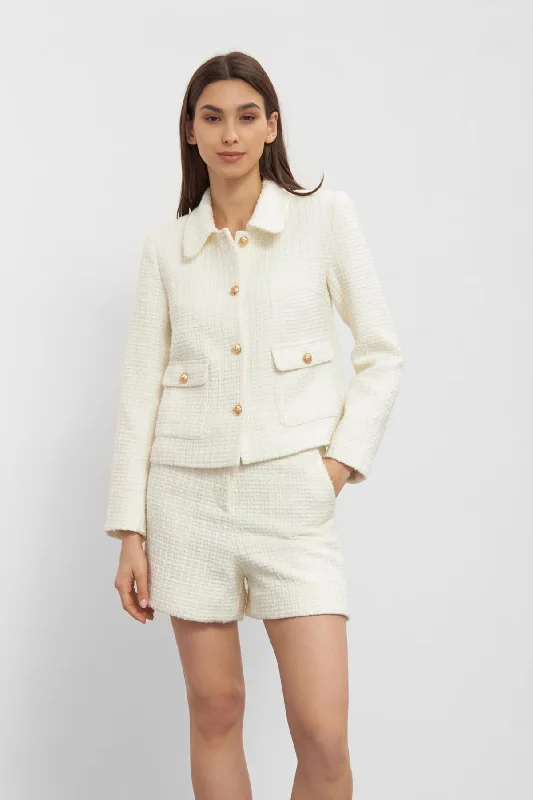 Single - Breasted Women's Linen Blend Blazers in Earth Tones for Casual WearVerona Boucle Jacket - Off-White